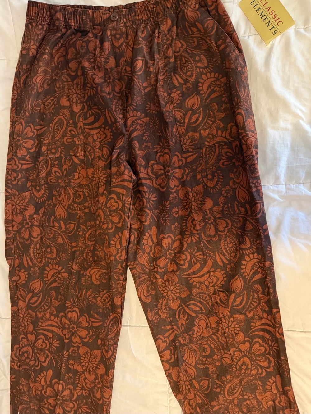 Classic Elements Men's Rust and Brown Floral Print Chinos